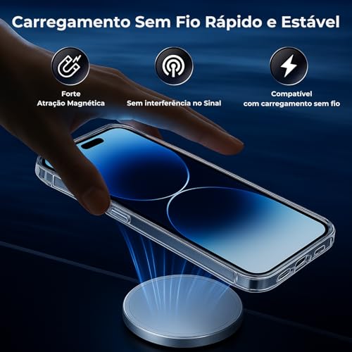 Capa para [iPhone 16E] e [iPhone 17E] Capinha Magnetica Premium com [Proteção de Câmera] Clear Case Transparente [Anti-Amarelamento], Compatível com MagSafe Slim e Anti Impacto