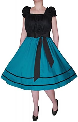 Cherrybombe Clothing Women's Vintage Swing Dress With Ribbon Trim Teal 2XL