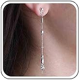 Aneneiceera Vintage Linear Silver Drop Earrings Long Silver Thin Dangle Earring Metal Bar Earring Minimalist Earrings Jewelry for Women