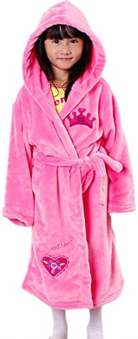 Dremity Kids Girl's Cute Flannel Terry Hooded Bathrobes Robe Pink 160