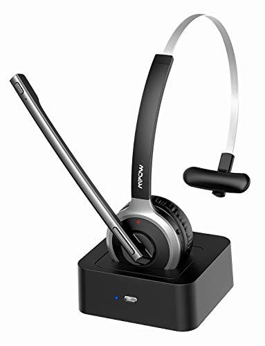 Mpow V4.1 Trucker Bluetooth Headset with 180H Charging Station, Over The Head with Noise Cancelling Mic, Truck Driver for Call Center, Office, Skype
