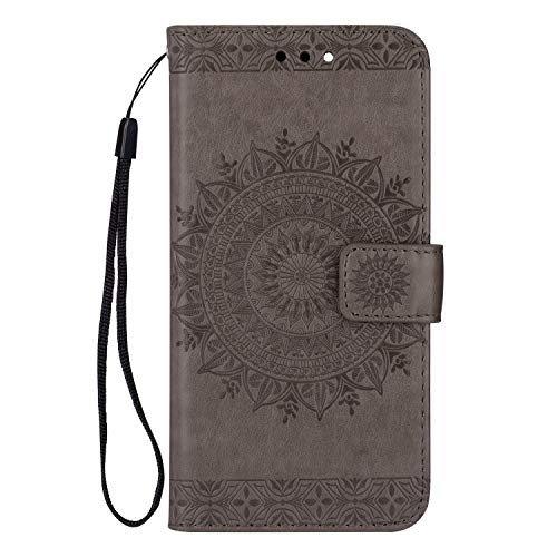 DAMONDY for Galaxy Note 10 Plus Case,Embossed Totem Flowers Stand Wallet Purse Card ID Holders Design Flip Cover TPU Soft Bumper PU Leather Magnetic for Samsung Galaxy Note 10 Plus-Gray