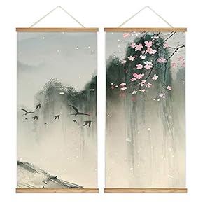 2 Panel Hanging Poster with Wood Frames Chinese...