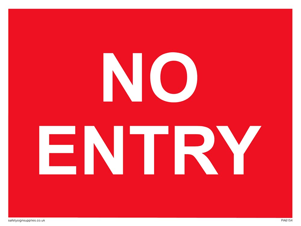 Pack of five - NO ENTRY red background white text Sign - 200x150mm - A5L