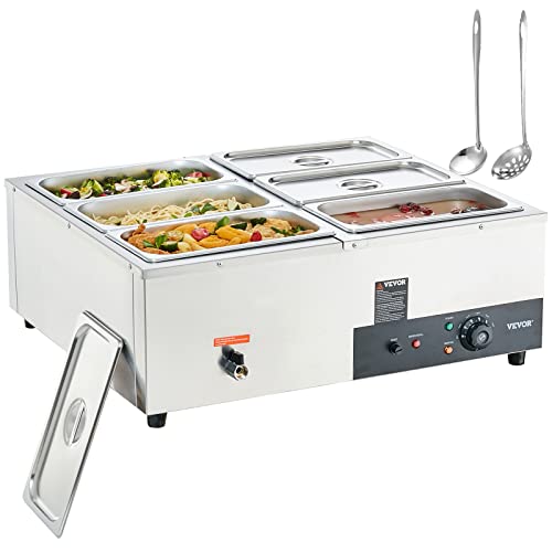 VEVOR 6Pan Commercial Food Warmer, 6 x 8QT Electric Steam Table, 1500W