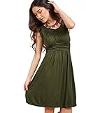 Blooming Jelly Women's Sleeveless Round Neck Banded Empired Waist Ruched A Line Casual Jersey Dress