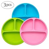 Silicone Plates - MMTX Silicone Divided Toddler Plate - 3pcs Cute Nonslip Plates Dishes Bowles for Babies Toddlers Kids Safe Use in Dishwasher Microwave and Oven
