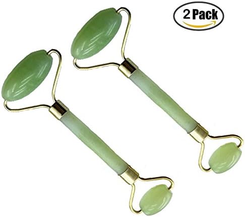 Jinelle Pack of 2 Natural Jade Roller Facial Massager SPA Face Massage Anti Aging Cold Therapy Beauty Sliming Tool Rejuvenates Face and Neck Skin