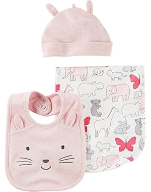 Baby Girls' 3-Piece Hat & Bib Set