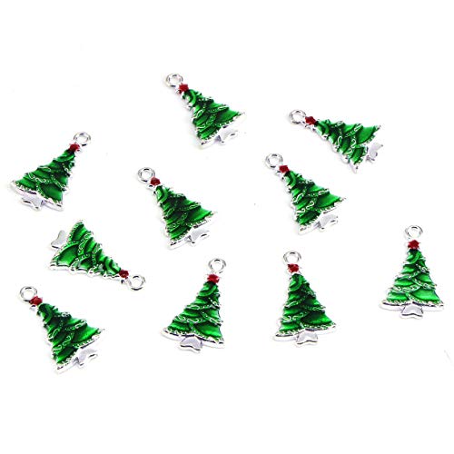 20 Pcs Assorted Enamel Charm Pendant Silver Plated Christmas Tree Snowflake Garland Bell Dainty Dangle Crafting Accessories Decorations for Necklace Bracelet Ankle Earring Jewelry DIY Making