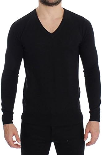 GF Ferre Black Wool Blend Mens V-neck Pullover Sweater