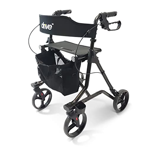 Drive Medical Rollator TORRO in Anthrazit für Indoor und Outdoor Nutzung I Stabile Gehhilfe mit Sitz und Rückenlehne I mit Ablagekorb und Gehstockhalt