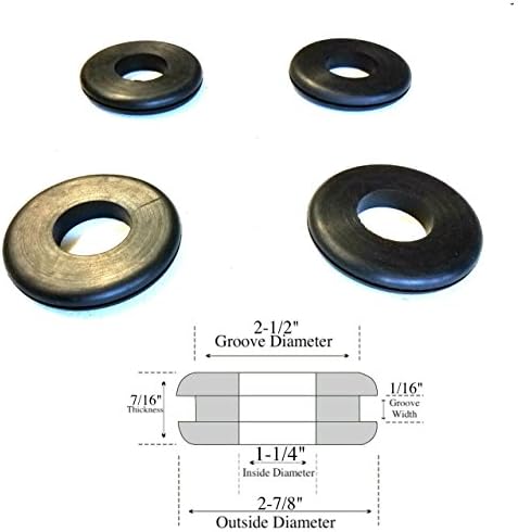 Lot of 4 Rubber Grommets 1-1/4" Inside Diameter - 1/16" Gw - Fits 2-1/2" Holes