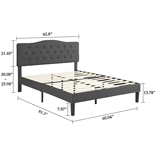 VECELO Queen Size Bed Frame Upholstered Platform with Tufted Adjustable Headboard/Mattress