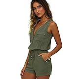 TAORE Women's Sexy Drawstring Jumpsuits Rompers Shhort Pants Bodysuit Top (M, Green)
