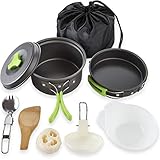 IFUMAMA Camping Cookware Mess Kit Backpacking Gear & Hiking Outdoors Bug Out Bag Cooking Equipment Cookset | Lightweight, Compact, Durable Pot Pan Bowls