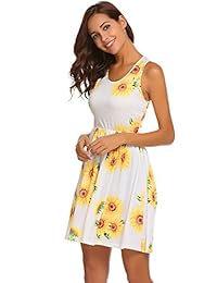 SimpleFun Vestido de verano para mujer, sin mangas, con estampado floral, informal, para la playa