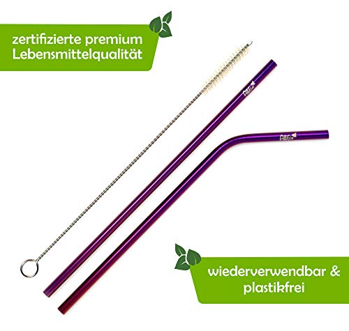 AllEco® Edelstahl Strohhalm wiederverwendbar bunt 16er Set Pick & Mix + 2 Reinigungsbürsten + Eco-Beutel Metall… – Bild 6
