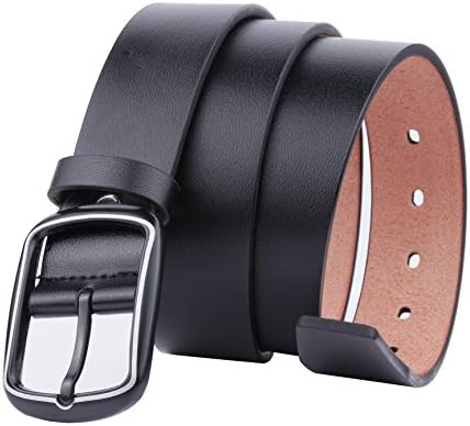 ALAKA Pin Buckle Leather Mens Dress Belt Black