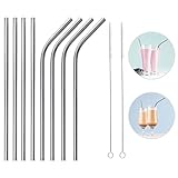8 Pack Extra Long Stainless Steel Eco Straws 10.5 Inch Great for 30 20 oz Tumbler Travel Kids Cocktail Cold Drinks Coffee Smoothie Boba Reusable Metal Drinking Straw Replacement Set + 2 Cleaning Brush