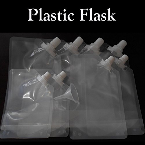 Premium Sneak Alcohol Travel Plastic Flask Cruise Kit Concealable Plastic Flasks for Liquor to Smuggle Drinks Runner Rum Cocktails Spirits Wine(8, 4x32 2x16 2x8 + funnel)