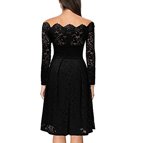 Tsmile Women Dress Casual Vintage Off Shoulder Lace Formal Evening Party Dress Spring Summer Long Sleeve Dress (Black, 2XL) - Thumbnail 2