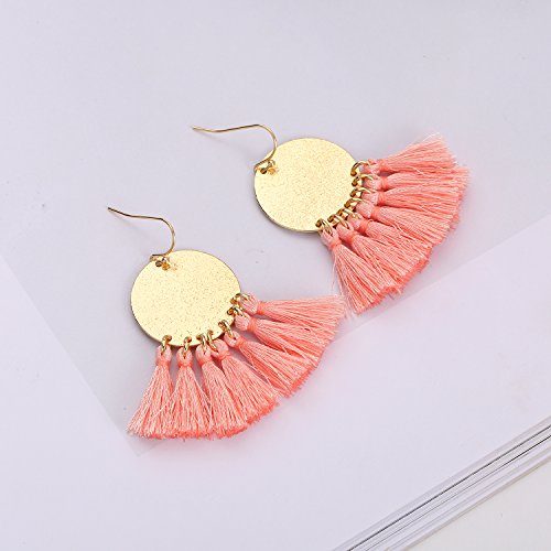 LILIE&WHITE Stamping Tassel Earrings Bohemian Tassel Drop earrings Hanging Fashion Jewelry For Women Pink