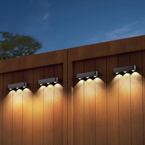Solar Fence Lights, RGB Solar Wall Lights with 8 Colors & 11 Modes, Bacane Waterproof Solar Lights Outdoor for Patio, Backyard, Stairs, Garden, Black, 4-Pack