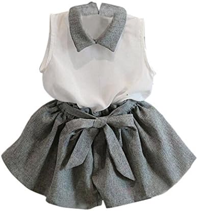 AIMTOPPY Girls Sleeveless T-shirt Shorts Set Clothes Suit (130, Gray)
