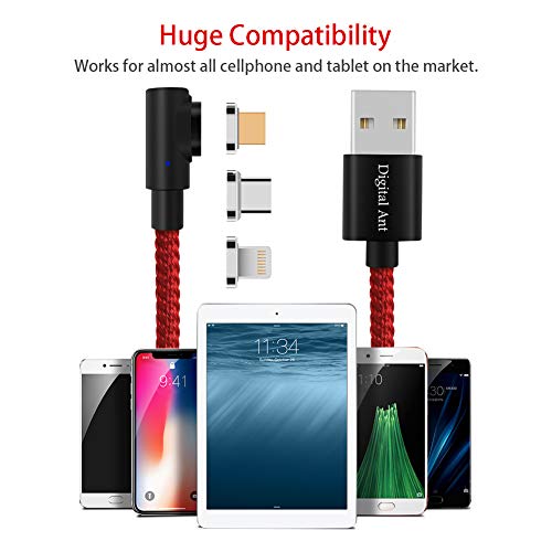 Digital Ant Gen-X Micro USB + USB-C/Type-C + i-Product 3 Tips in 1 Nylon Braided Magnetic Charging Cable, Support 3.0A Fast Charging & Data Transfer (Combined Packing, L-Shape)