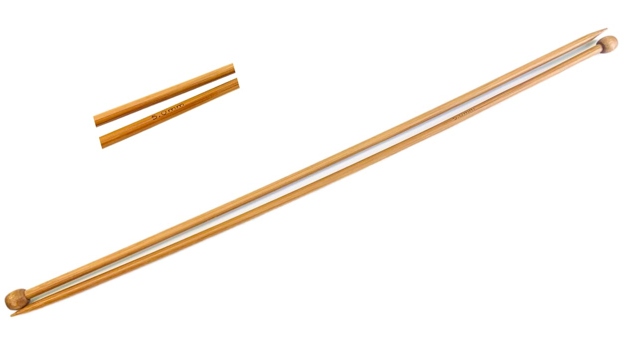 AARNAV 2x35cm 5mm Bamboo Knitting Needles Single Pointed Long Wooden Knitting Pins for Beginners Professional, Warm Wooden Knitting Needles for Arthritic Hands, Bamboo Knitting Pins (2x5mm)