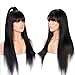 premier 360 Lace Frontal Wig with Bangs Light Yaki Straight Human Hair Wigs for Women, 150% Density Brazilian Remy Yaki Human Hair Wigs with Bangs 360 Lace Front Wigs Pre Plucked Hairline 14 Inches