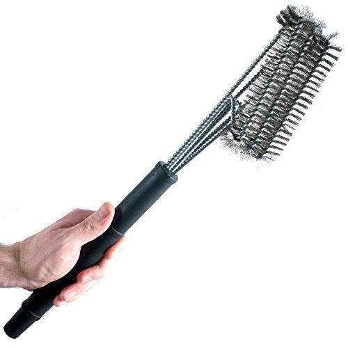 Heroic Grill Brush Stainless Steel BBQ Grill Brush With 3 Cleaning Heads, 18-Inch