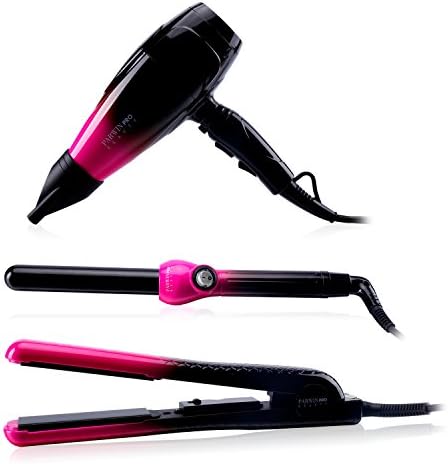 PARWIN BEAUTY Professional Hair Care Tools – Super Negative Ionic 1875W Multi-setting Hair Dryer & Ceramic Flat Iron Hair Straightener & 410°F Maximum Curling Iron, 360° Swivel Cord, Black Red