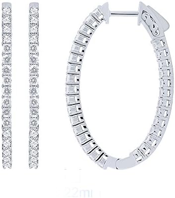Earring For Women Sterling Silver Prong Set Hoop Omega Huggie Back Earring (2.00cttw, Cubic Zirconia Diamonds)