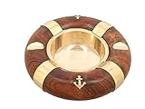 ShalinIndia Wood and Brass Nautical Life Preserver Ashtray - Round Ashtray - Artisan Crafted in India