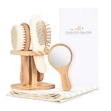 6-Piece Baby Hair Brush Set with Comb, Mirror, Handcraft Stand and Cotton Napkin | Hand Selected Natural Wood | Great Baby Shower Gift - by Natürlich Qualität