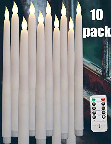 10Pack Flameless Taper Candle,Ivory WAX Coverd, 11-Inch, for Candle Holders and Candlesticks,for Wedding ,Patry,Hotel ,Windows Candles