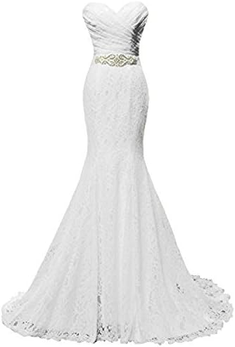 Women's Sweetheart Mermaid Church Lace Wedding Dress Bridal Gown with Sash/Belt