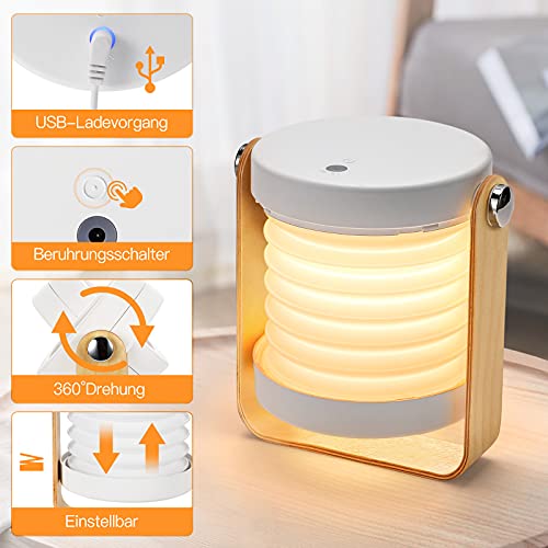 Tischlampe LED USB wiederaufladbar, Sintage Touch Dimmbar, drei Lichtmodi, 360° Beleuchtung Tragbar Faltlaternenlicht , Geeignet für Campinglampe Schlafzimmer Wohnzimmer Lesen