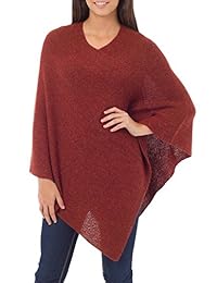 NOVICA Poncho Borgoña 100% Lana de Alpaca, hecha a mano, "Otoño Splendor
