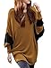 Allegra K Women's Contrast Color Round Neck Draped Long Sleeve Batwing Dolman Tunic Tops Medium Brown