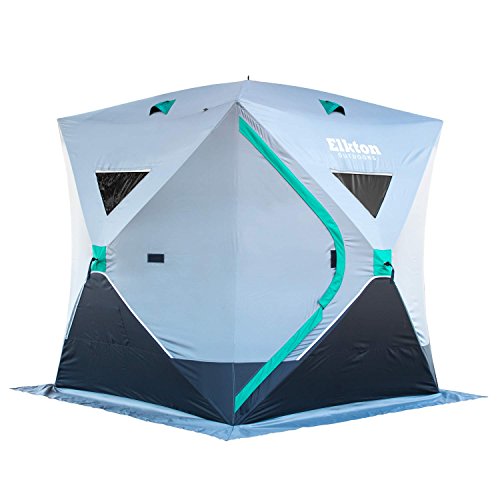 Elkton Outdoors Portable 3-4 Person Ice Fishing Tent with Ventilation Windows & Carry Pack: Ice Fishing Shelter Includes Tent, Carry Pack, Ice Anchors & Storage Compartments!