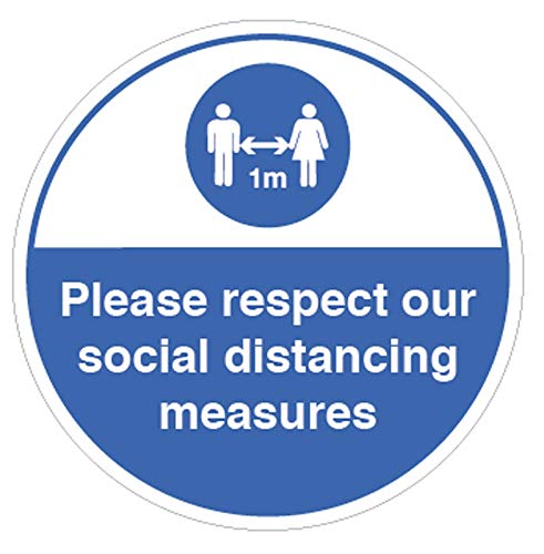 Caledonia Signs 28433/1M/F Please respect our social distance measures (1 metre social distancing) Self Adhesive Vinyl Sticker (200x200mm square)