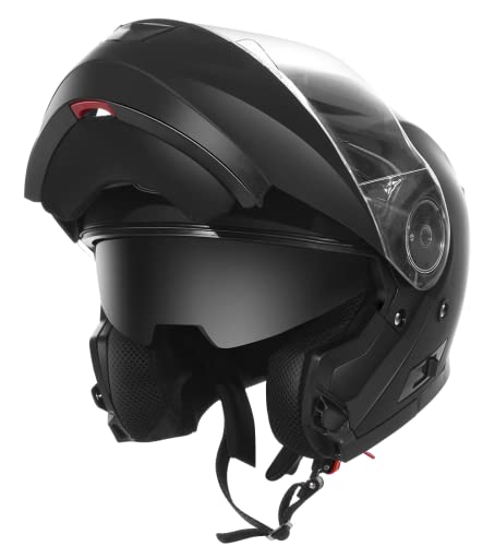 Modular Motorcycle Helmet ECE Approved – YEMA 1650926M Motorcycle Helmet Integral Scooter for Women Men Adults with Double Visors-Matte Black-S