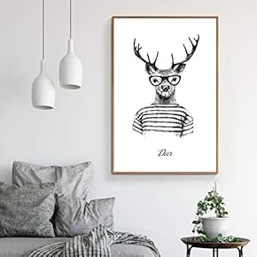 Floating Framed Canvas Wall Art for Living Room, Bedroom Hand-Painted Line Drawing Funny Animal Canvas Prints for Home Decoration Ready to Hang - 16x24 inches