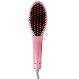 Guisee Hair Straightener Brush, with 5 degree Adjustment Segments Temperature Ceramic Heating Straightening Irons Brush, Support Dual Voltage, Anti-Scald