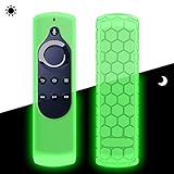 Fintie Silicone Case for Fire TV 4K / 2nd Gen Fire TV Stick / Fire TV Cube Voice Remote, Compatible with Echo / Echo Dot Alexa Voice Remote - Honey Comb Series [Anti Slip] Shockproof Cover, Green-Glow