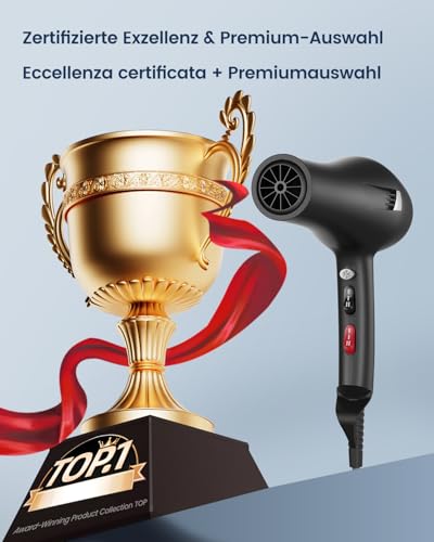 Professional Hair Dryer Ion Hair Dryer Hair Dryer with 1 Diffuser, 2 Styling Nozzles, 3 Heating and 2 Speed Levels, 1.9 Metre Long Power Cable, Strong Hair Dryer for Family (Graphite) | 1 Diffusor 2 Stylingdüse, 3 Heiz und 2 Geschwindigkeitsstufen, 1.9 Meter langes Netzkabel, Starker Fön für Familie ( Graphit)