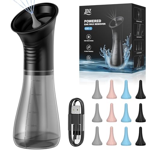JDZ Ear Wax Removal Kit, Electric Ear Cleaner with Irrigation Flushing System, Safe & Effective Ear Cleaning Tool with LED Display, 3 Pressure Modes, 12 Tips, IPX7